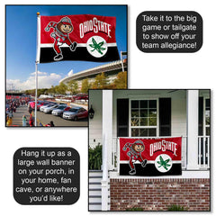 College Flags & Banners Co. reverse side showing readable Buckeyes image for double-sided visibility