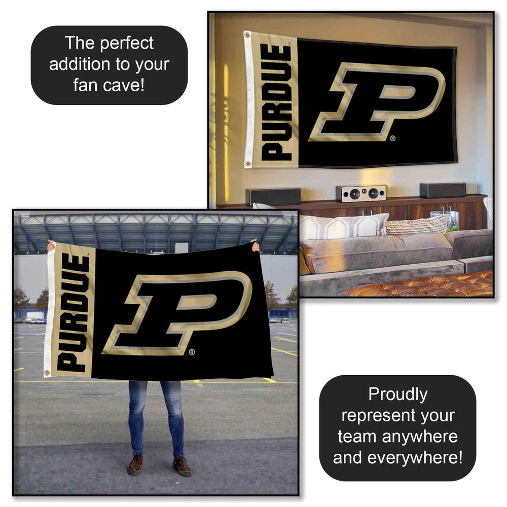 College Flags & Banners Co. Purdue flag displayed indoors enhancing fan decor