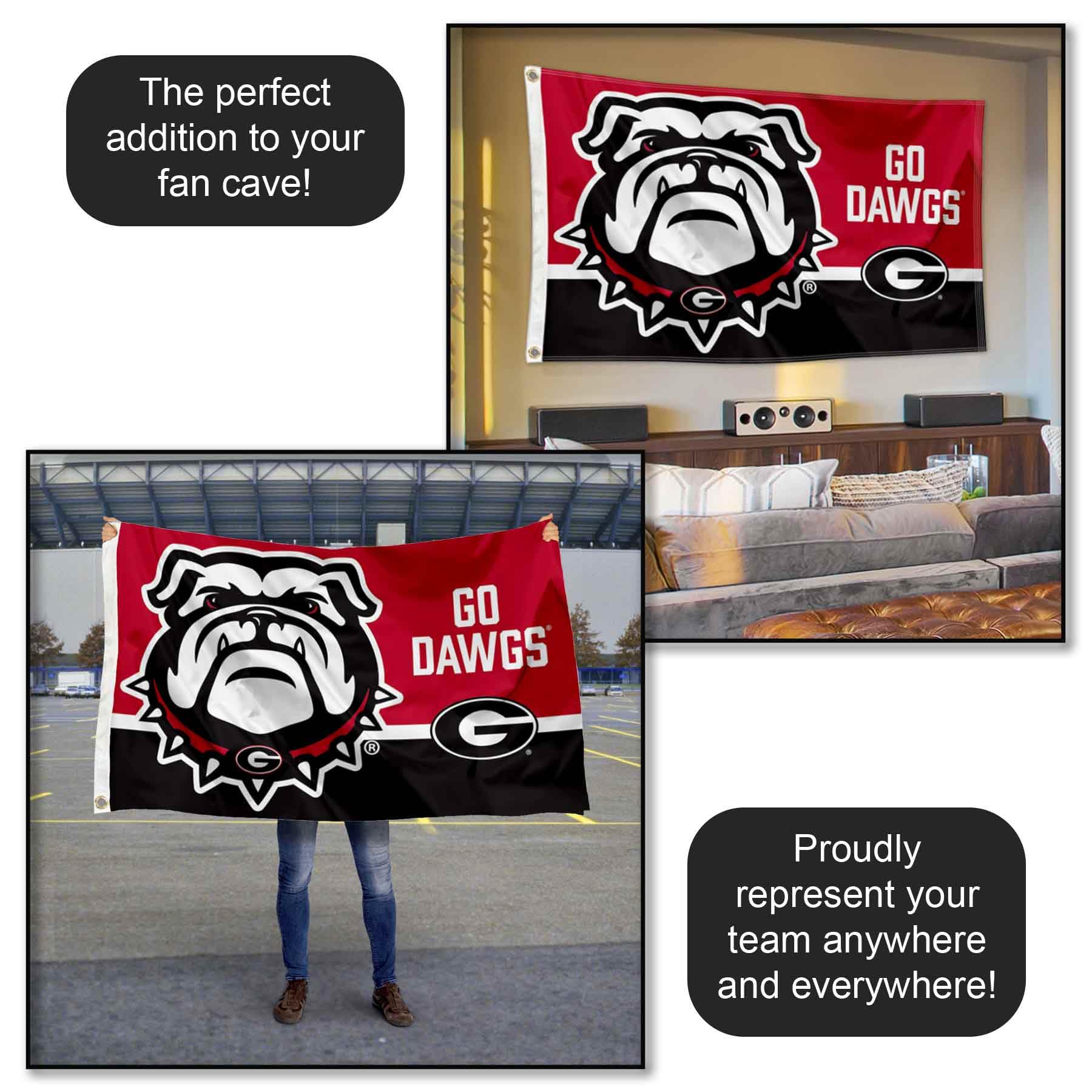 College Flags & Banners Co. reverse side view showing mirrored print and visibility from both sides