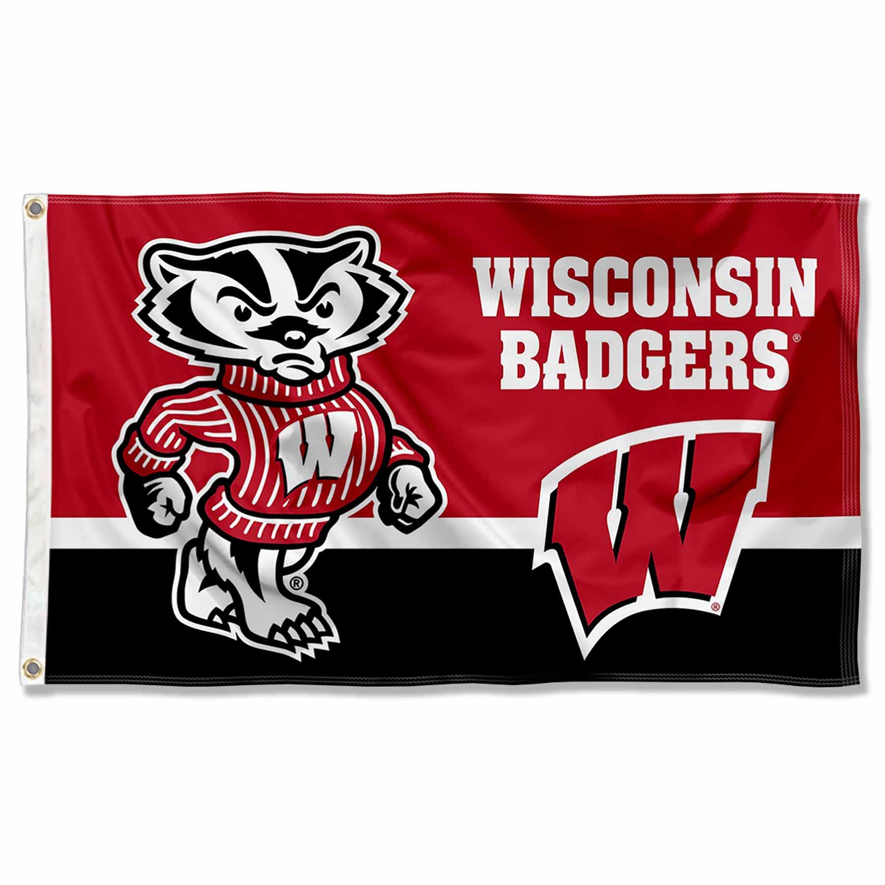 College Flags & Banners Co. Wisconsin Badgers front view showing bold team logo and colors