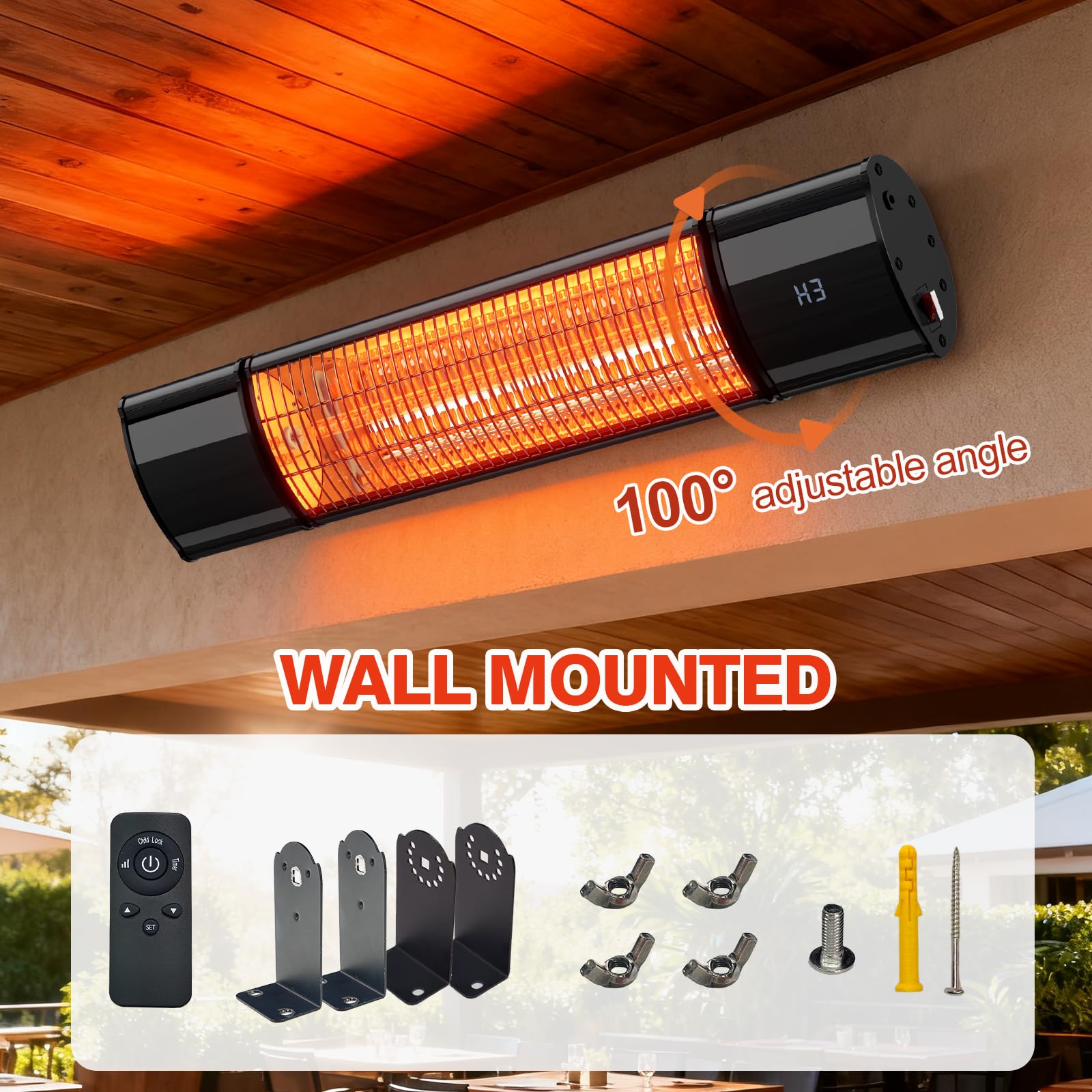Colliford heater next to a standing person for scale, shows compact footprint and coverage
