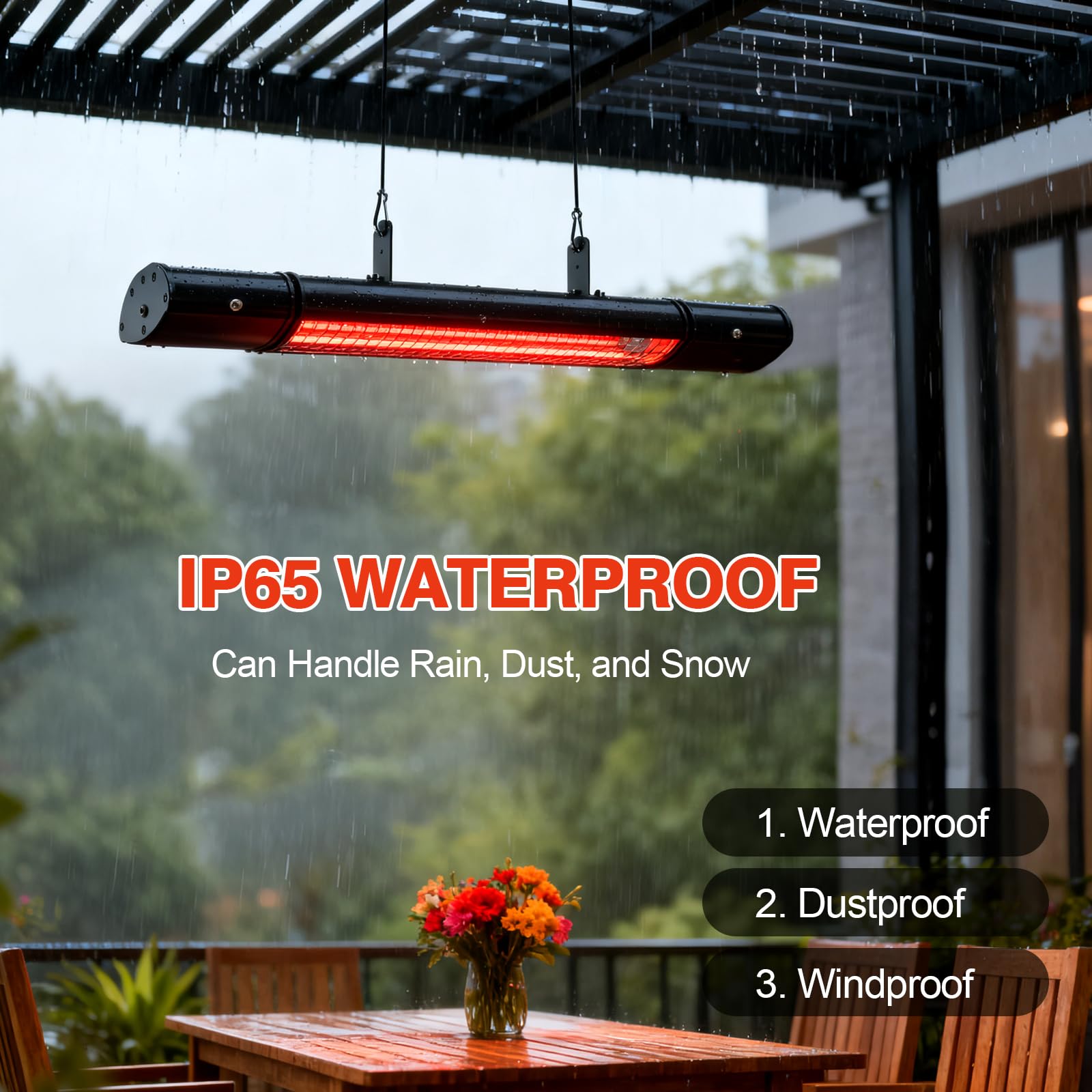 Colliford heater mounted on wall with warm light, shows convenient installation and comfort