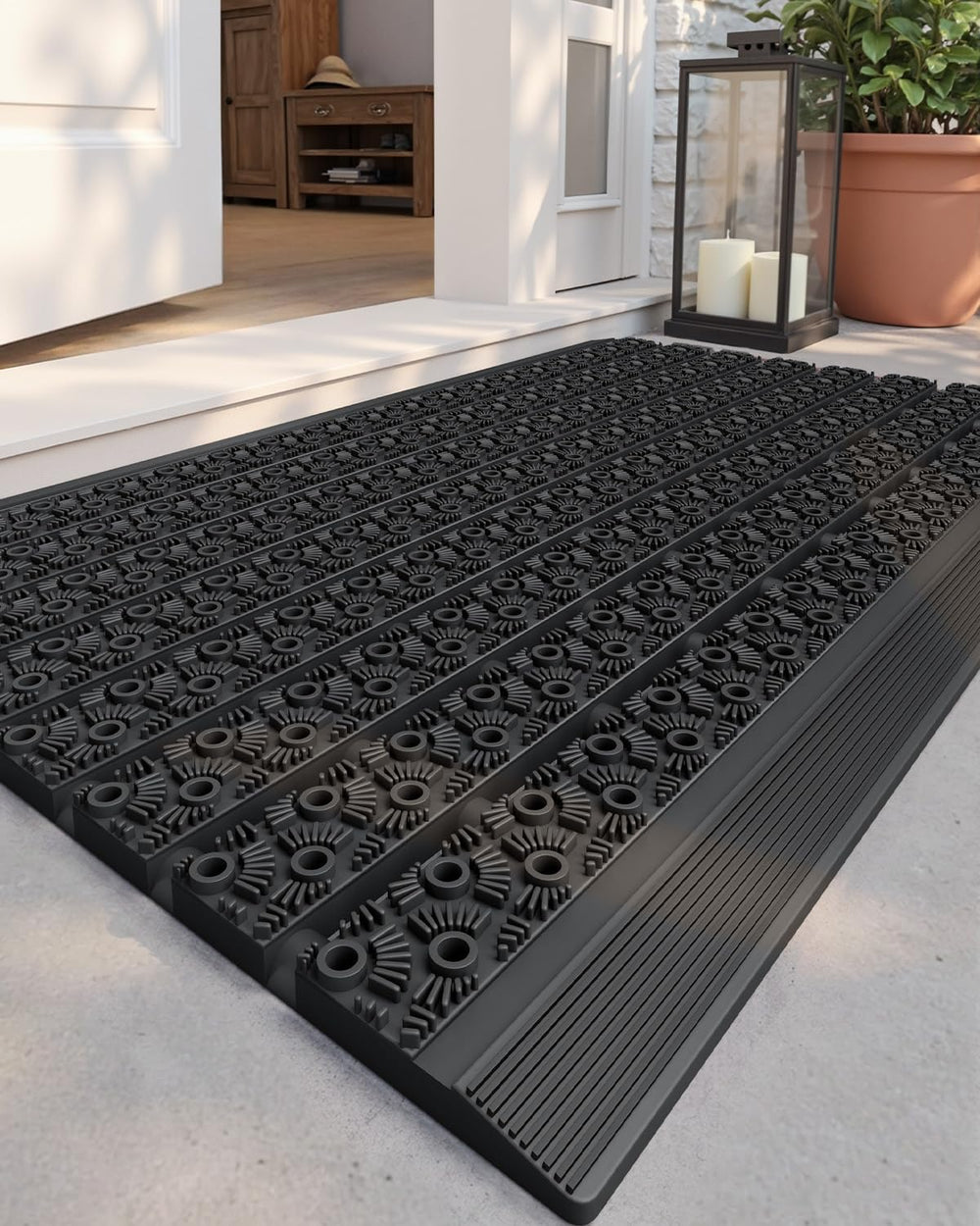 Color&Geometry front view of black welcome mat showing durable design and curb appeal