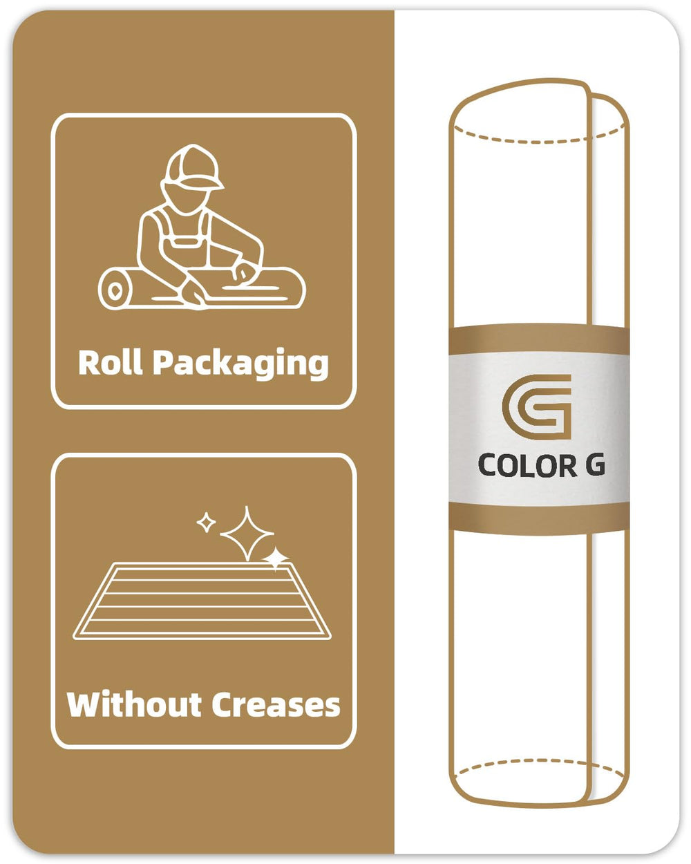 Color&Geometry rolled-up mat showing crease-free delivery and easy unrolling benefit