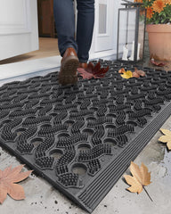 Color&Geometry front view of grey welcome mat showing durable design and curb appeal