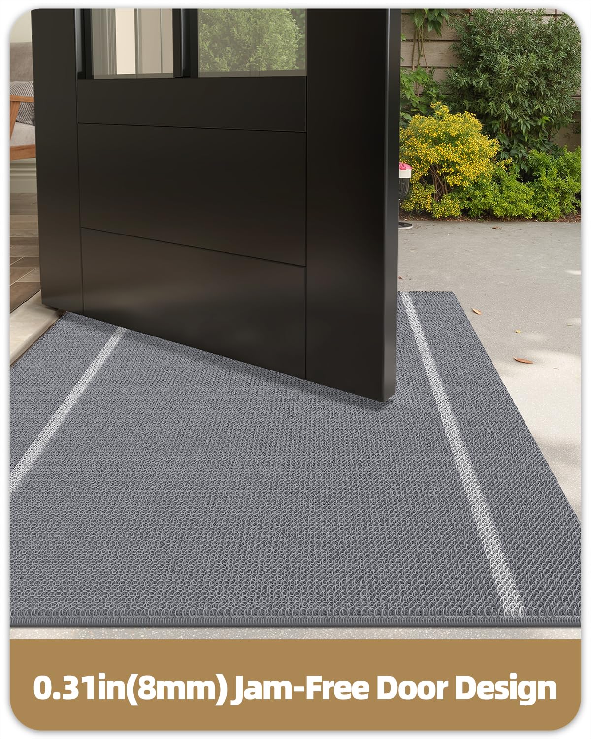 Color&Geometry view of natural rubber backing providing non-slip stability and floor protection