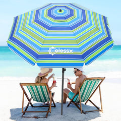Colossx umbrella front view showing large canopy and brand for roomy shade