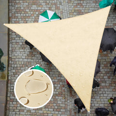 ColourTree beige triangle sail front view showing clean canopy benefit