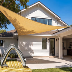 ColourTree front view of beige triangle shade sail showing coverage benefit