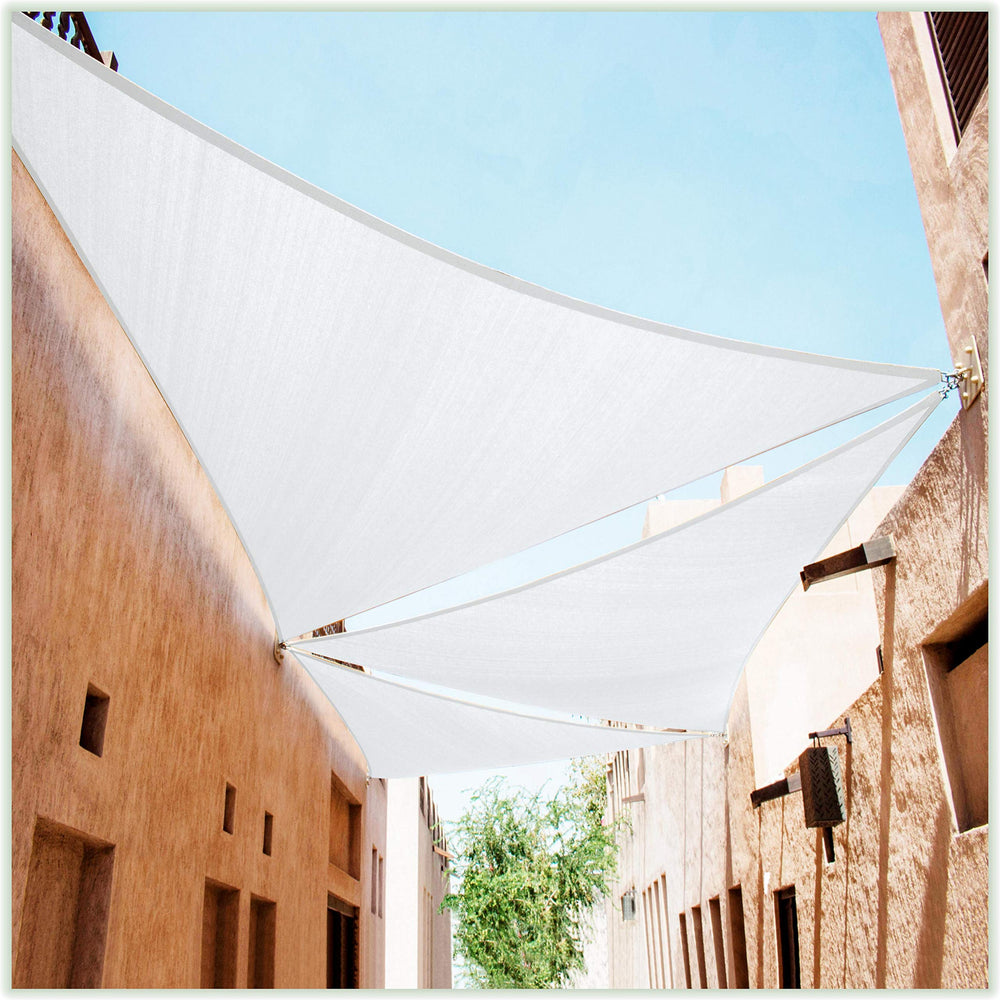 ColourTree front view triangle sail showing full coverage and shaded area benefit