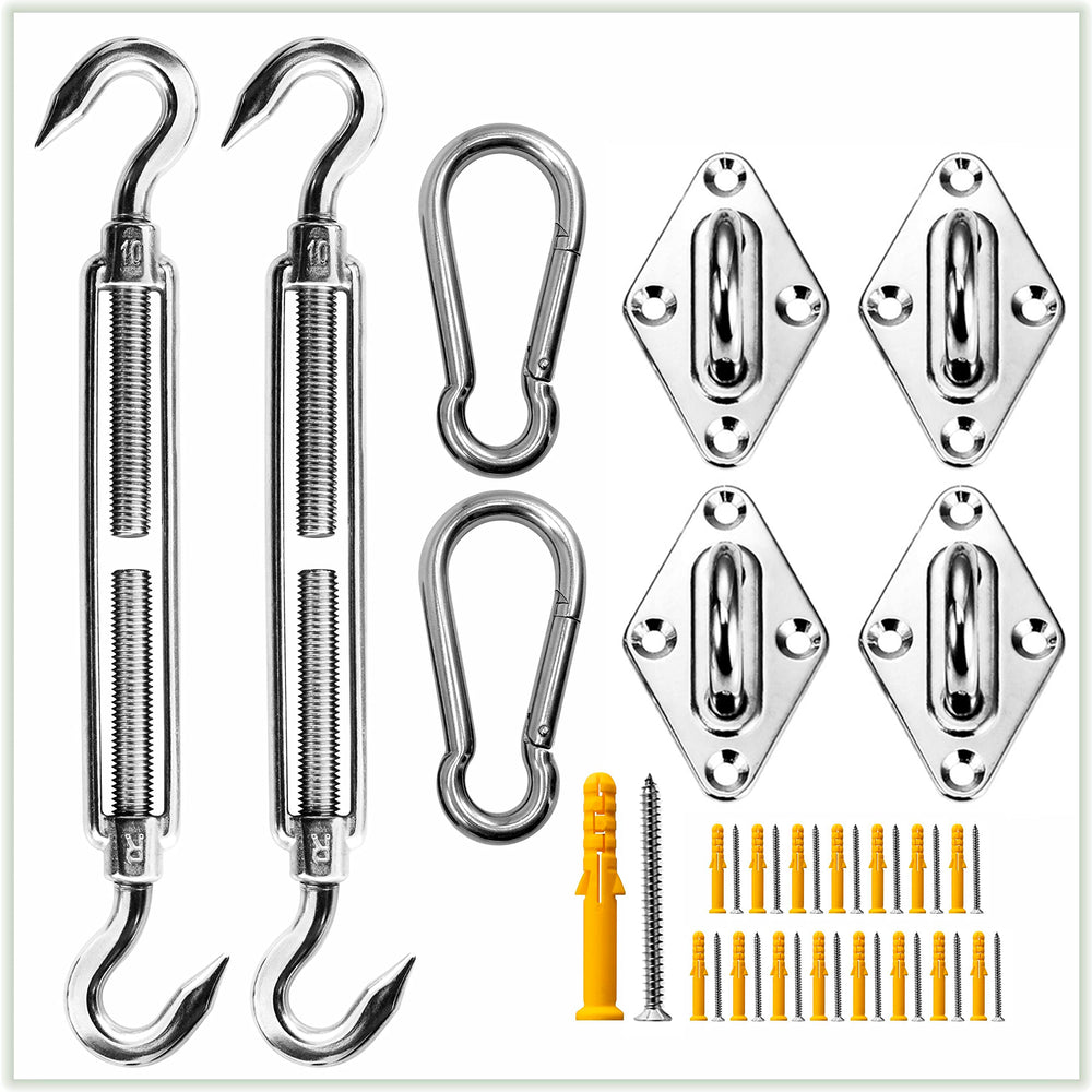 ColourTree components spread with turnbuckles hooks pad eyes and cables for easy identification