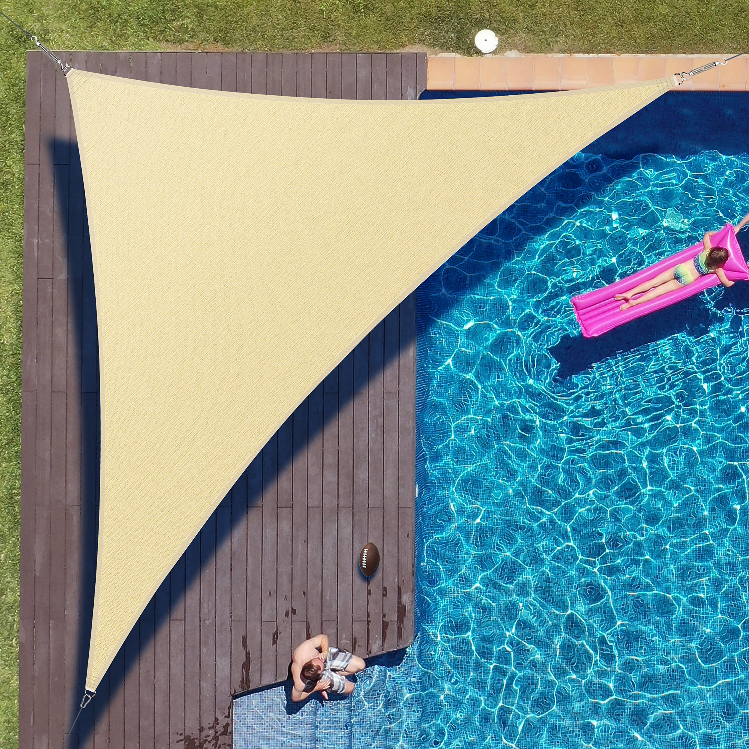 ColourTree right triangle shade sail front view showing full beige canopy and coverage benefit