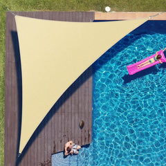 ColourTree right triangle shade sail front view showing full beige canopy and coverage benefit