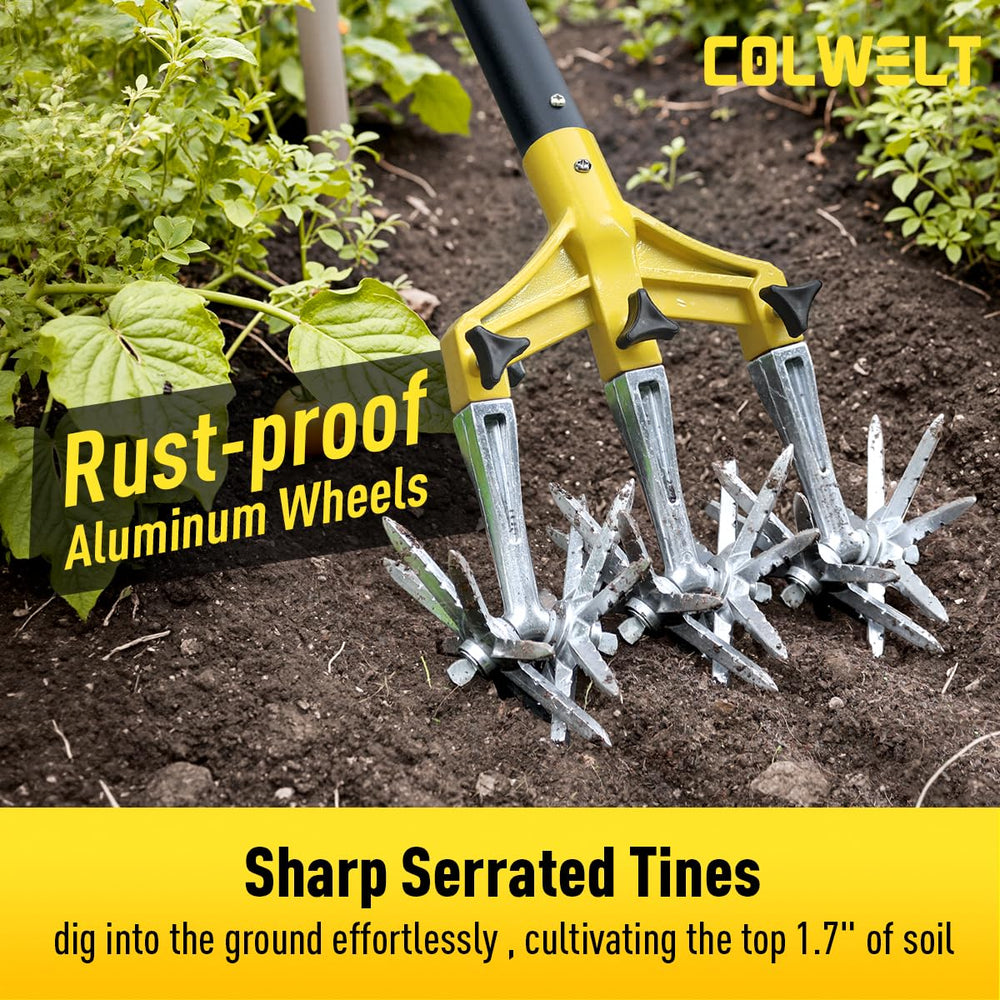 Colwelt close-up of aluminum serrated tines for rust resistance and strong penetration