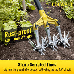 Colwelt close-up of aluminum serrated tines for rust resistance and strong penetration
