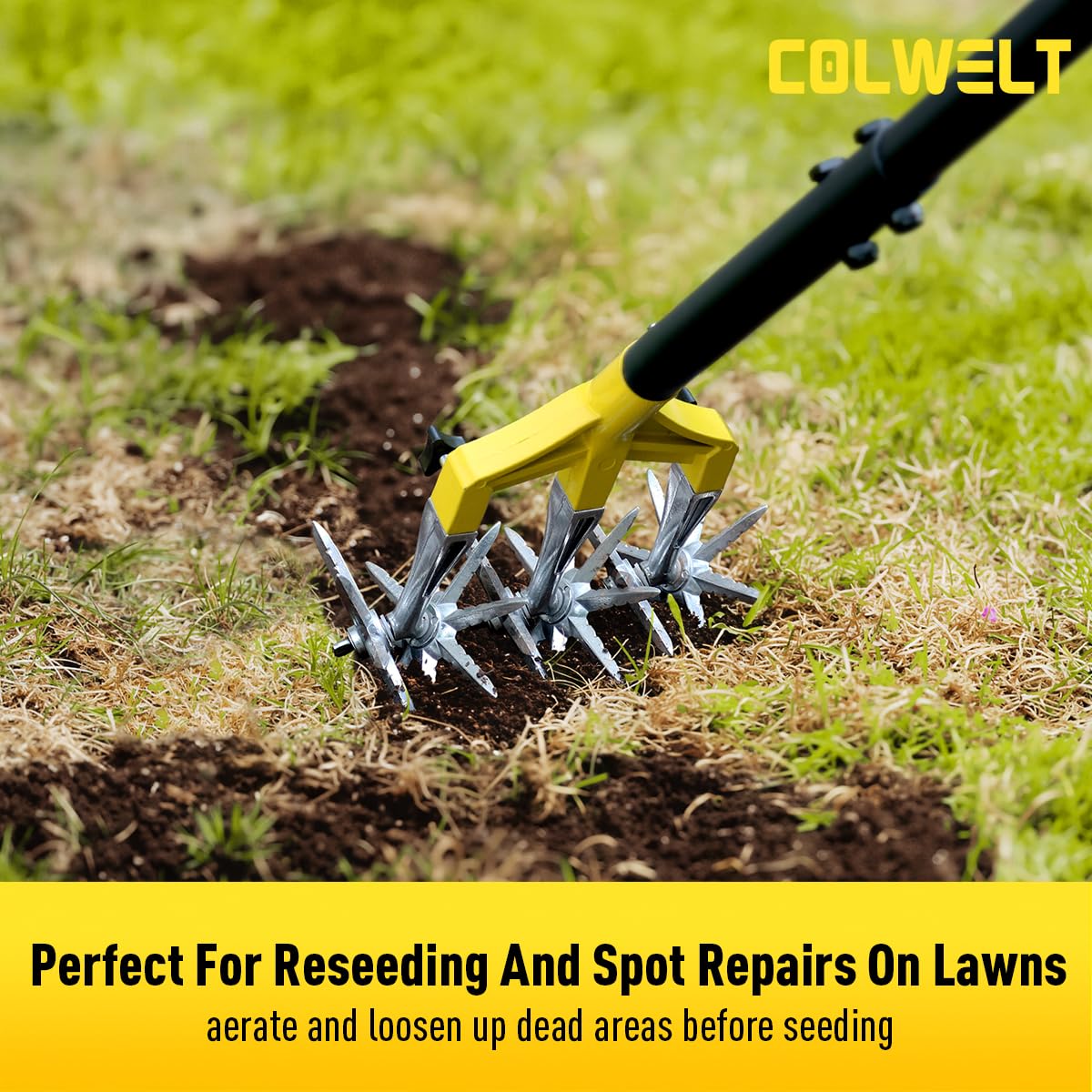 Colwelt detail of three detachable rotary wheels for adjustable cultivation widths