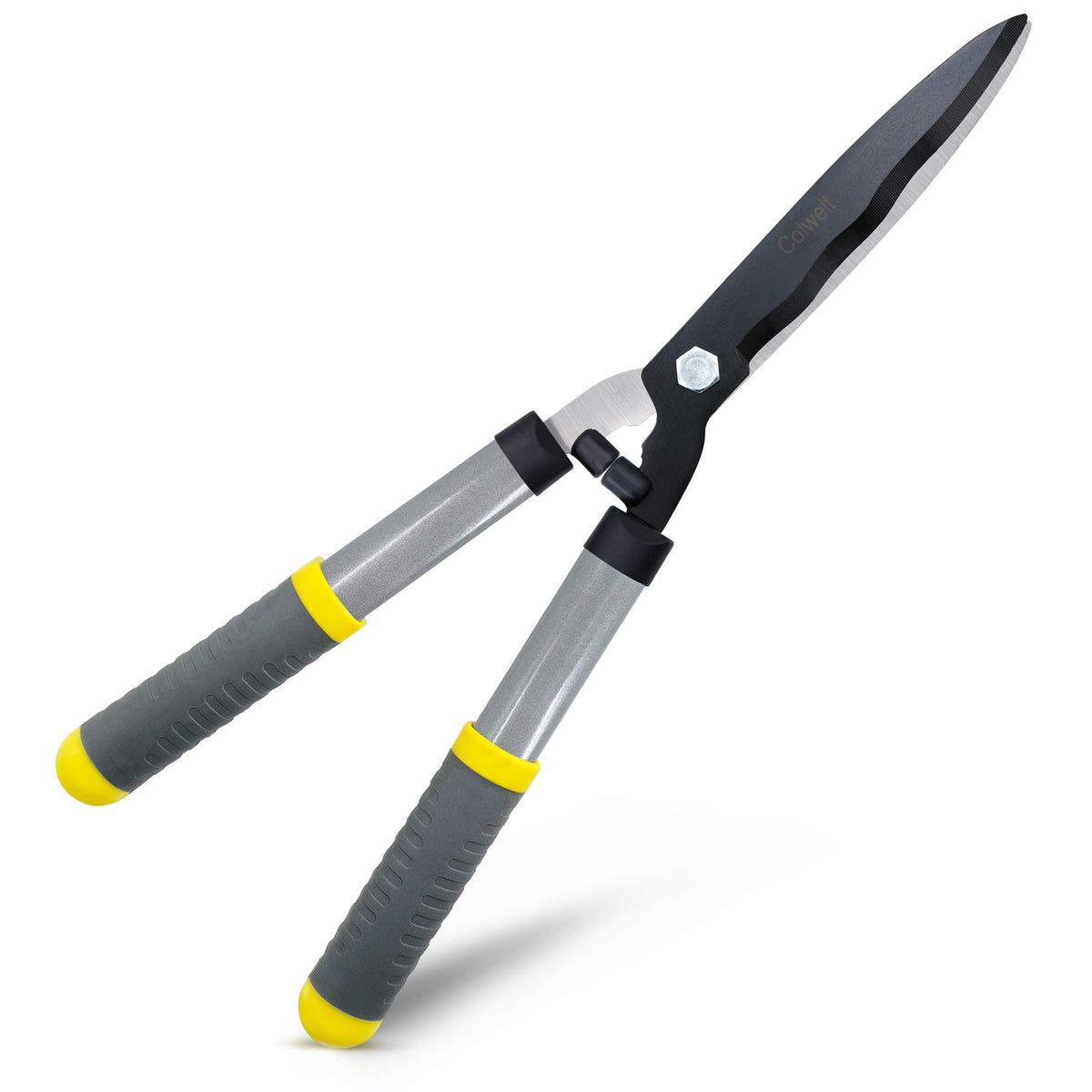 Colwelt front view of 21-inch hedge clippers showing balanced design and reach benefit