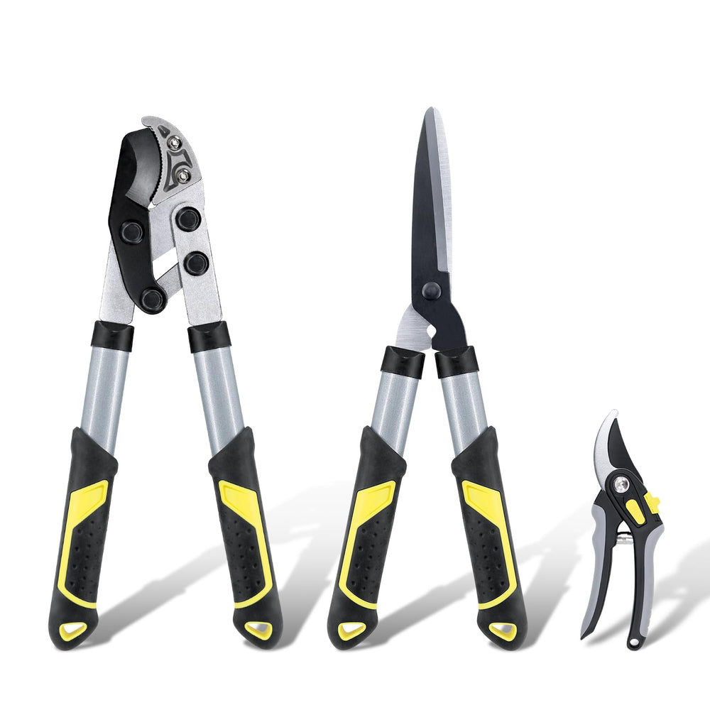 Colwelt front view of full 3-piece pruning set showing organized versatility