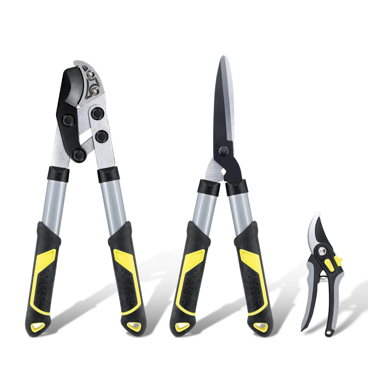 Colwelt front view of full 3-piece pruning set showing organized versatility