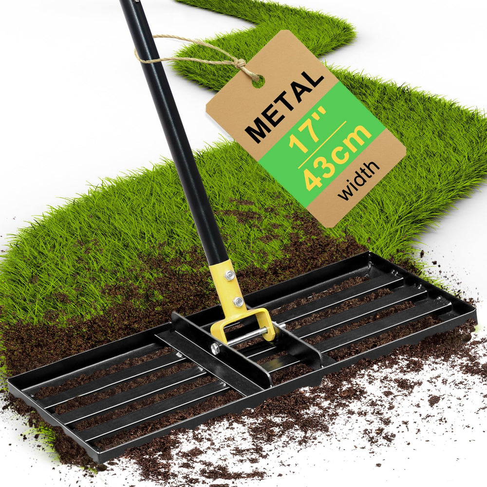 Colwelt front view of lawn leveling rake showing compact head and handle for precise control