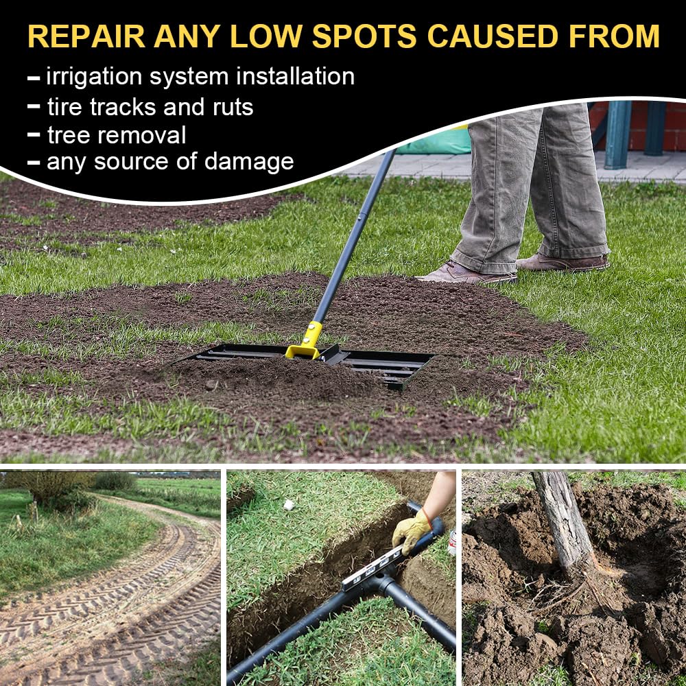 Colwelt rake next to a foot showing scale for maneuverable size and comfortable reach