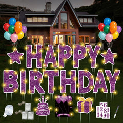 ComboJoy front view of assembled purple yard sign showing full set and enjoyment