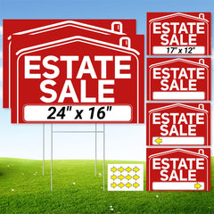 ComboJoy front packaging showing complete estate sale sign kit and stakes for easy setup