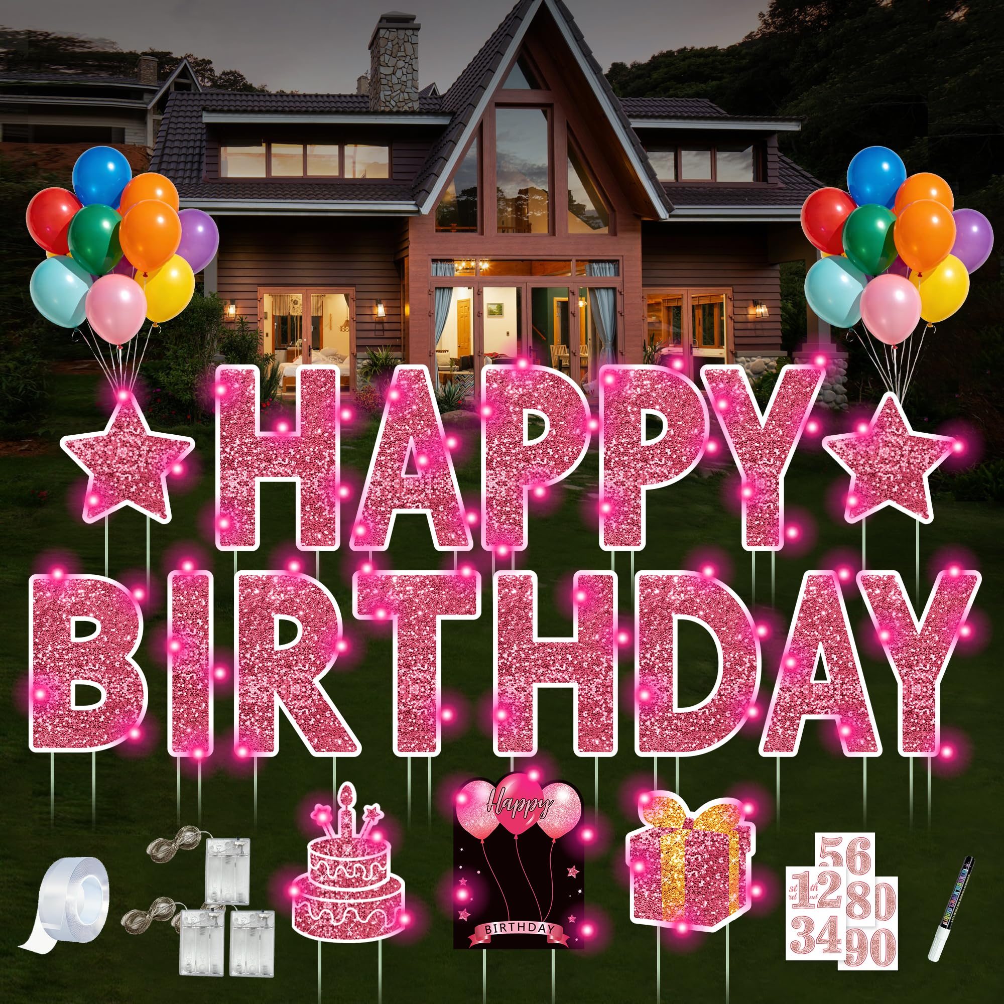 ComboJoy front packaging showing complete pink birthday sign set and components