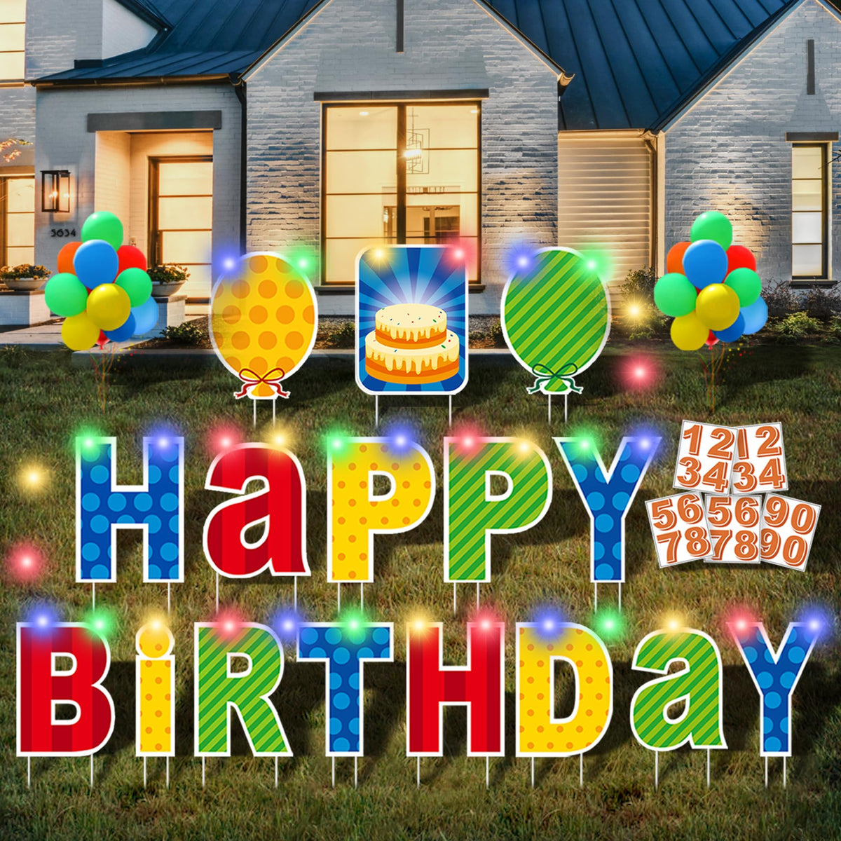 ComboJoy front view of assembled happy birthday sign showing bright colors and readability