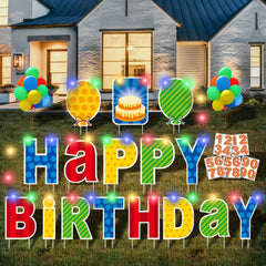 ComboJoy front view of assembled happy birthday sign showing bright colors and readability