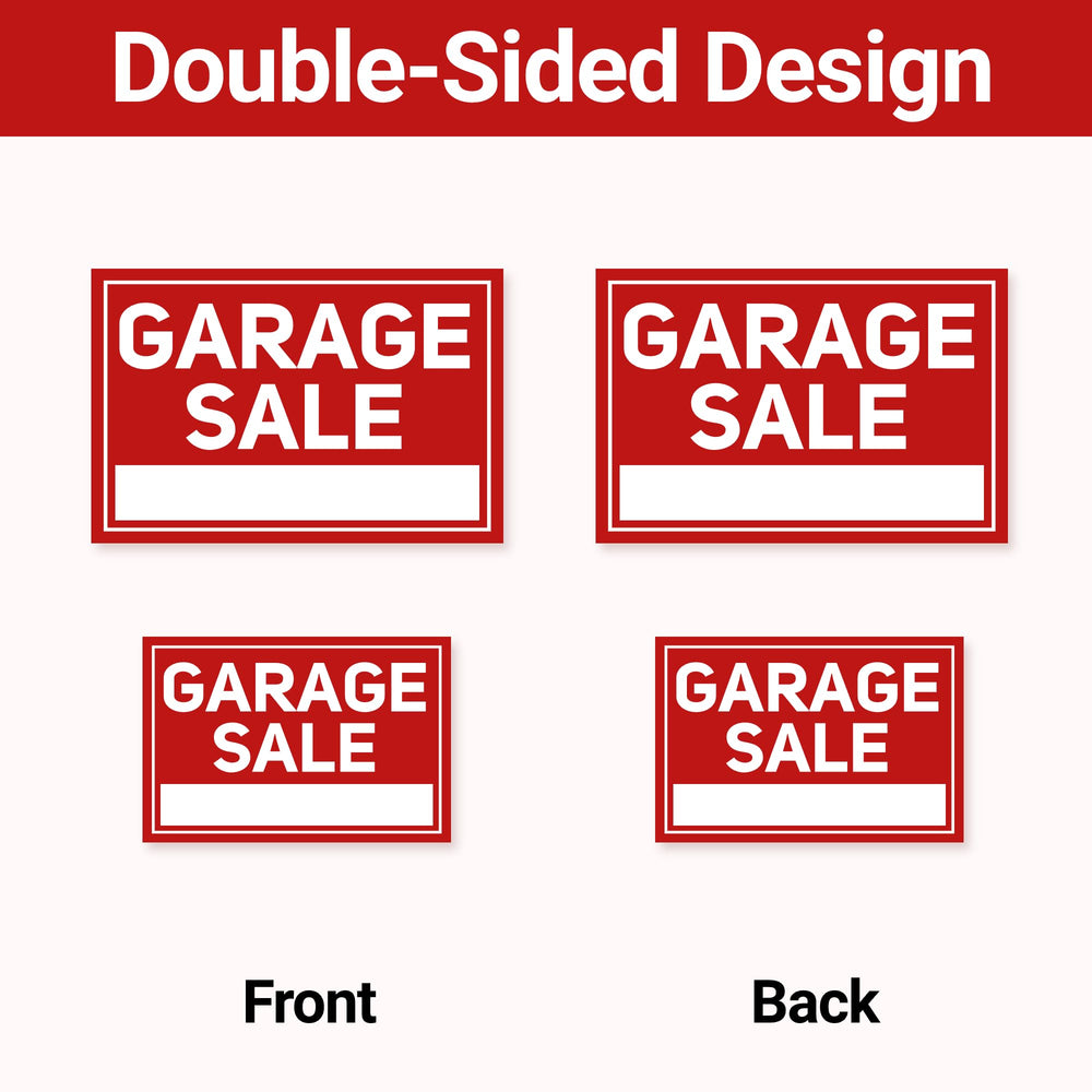 ComboJoy signs arranged at a busy garage sale improving directional clarity