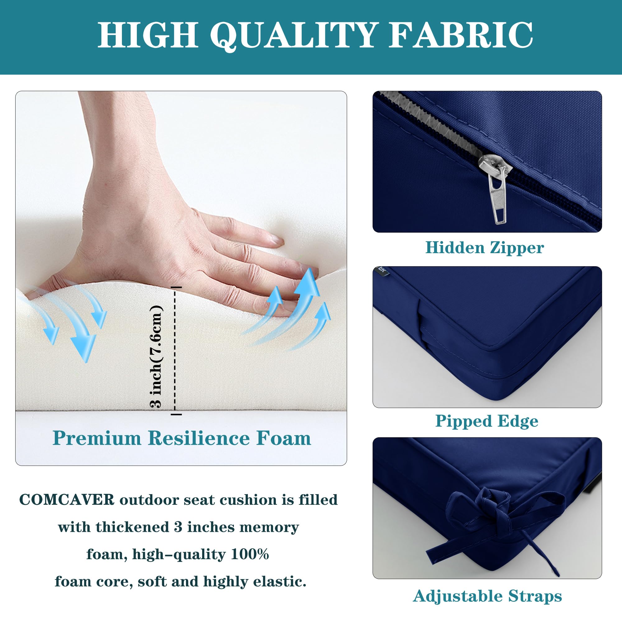 Comcaver hidden zipper detail on cushion cover for snug closure and easy cleaning