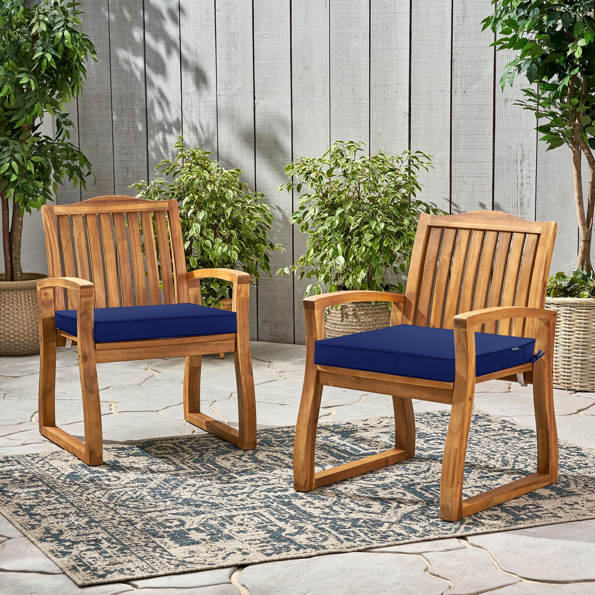 Comcaver cushion placed on patio chair in use — comfortable outdoor seating