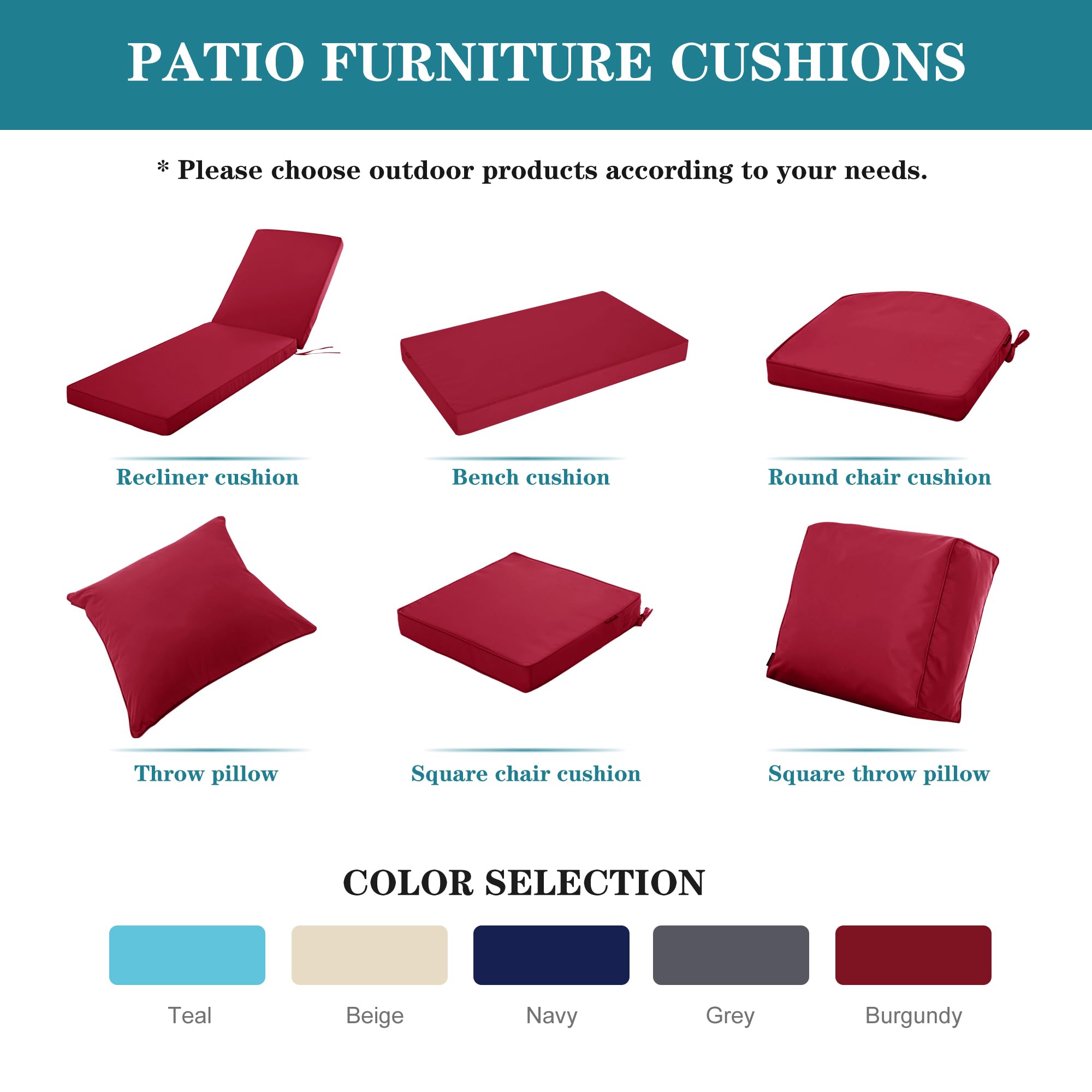 Comcaver pair of chaise cushions arranged on two loungers for coordinated outdoor seating