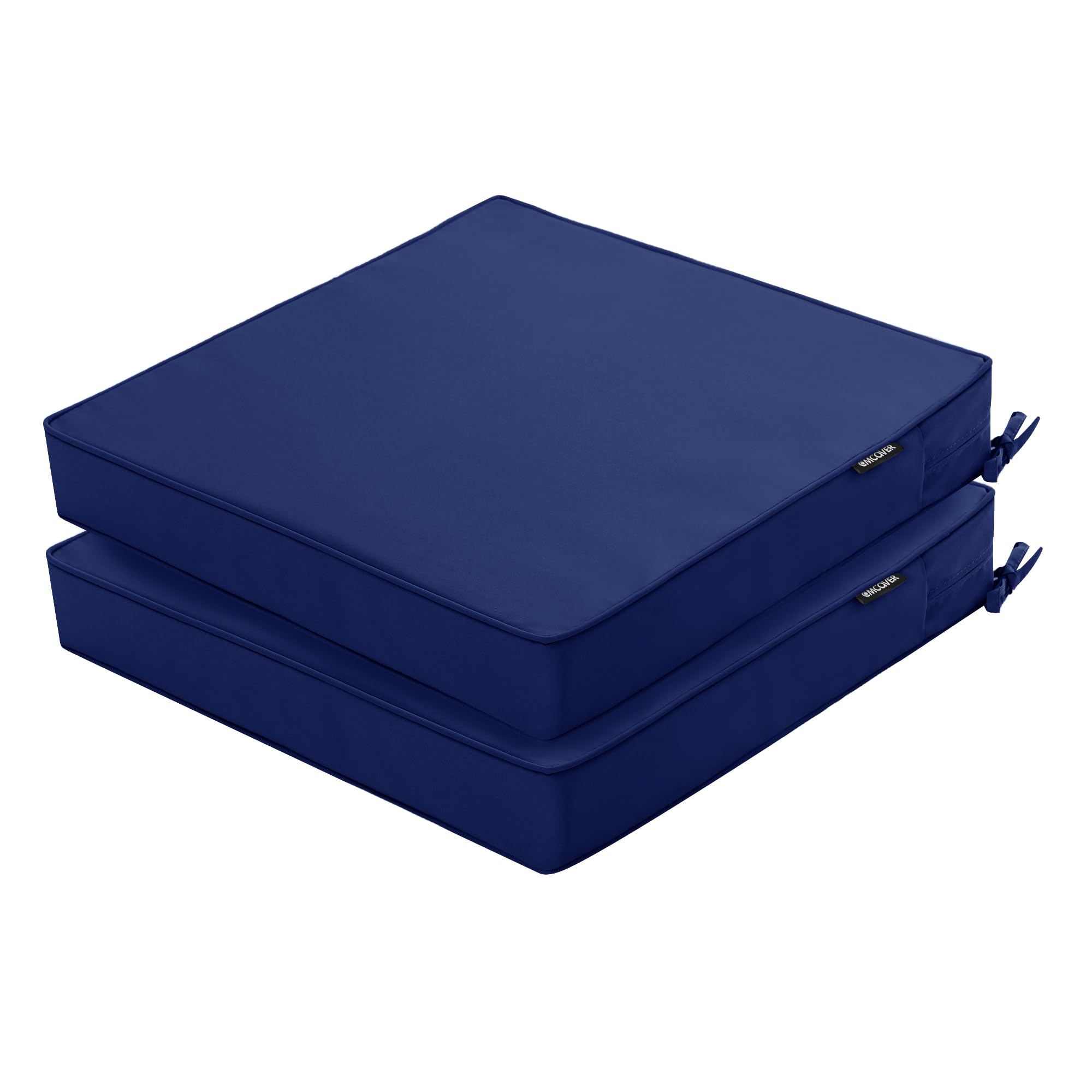 Comcaver front view of two seat pads showing neat piping and color — vibrant durability