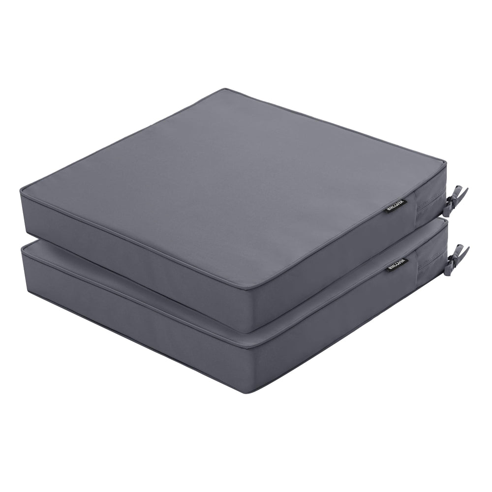 Comcaver front view of two cushions shows waterproof protection and vibrant color