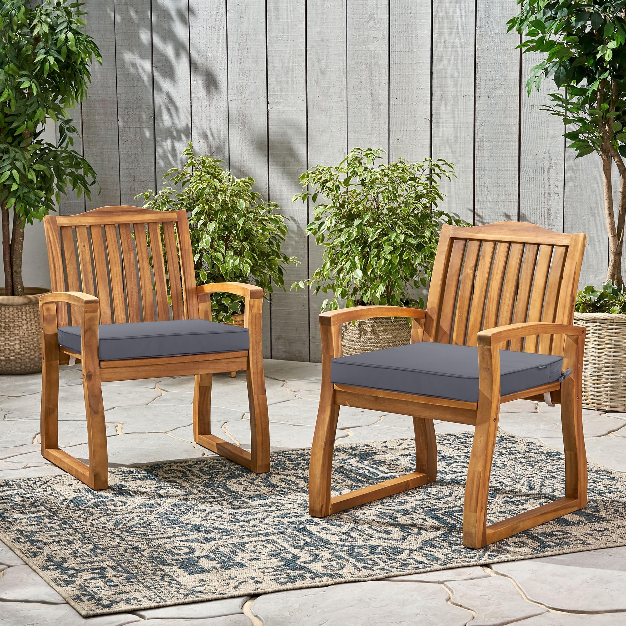 Comcaver cushions in use on patio dining set illustrating outdoor durability