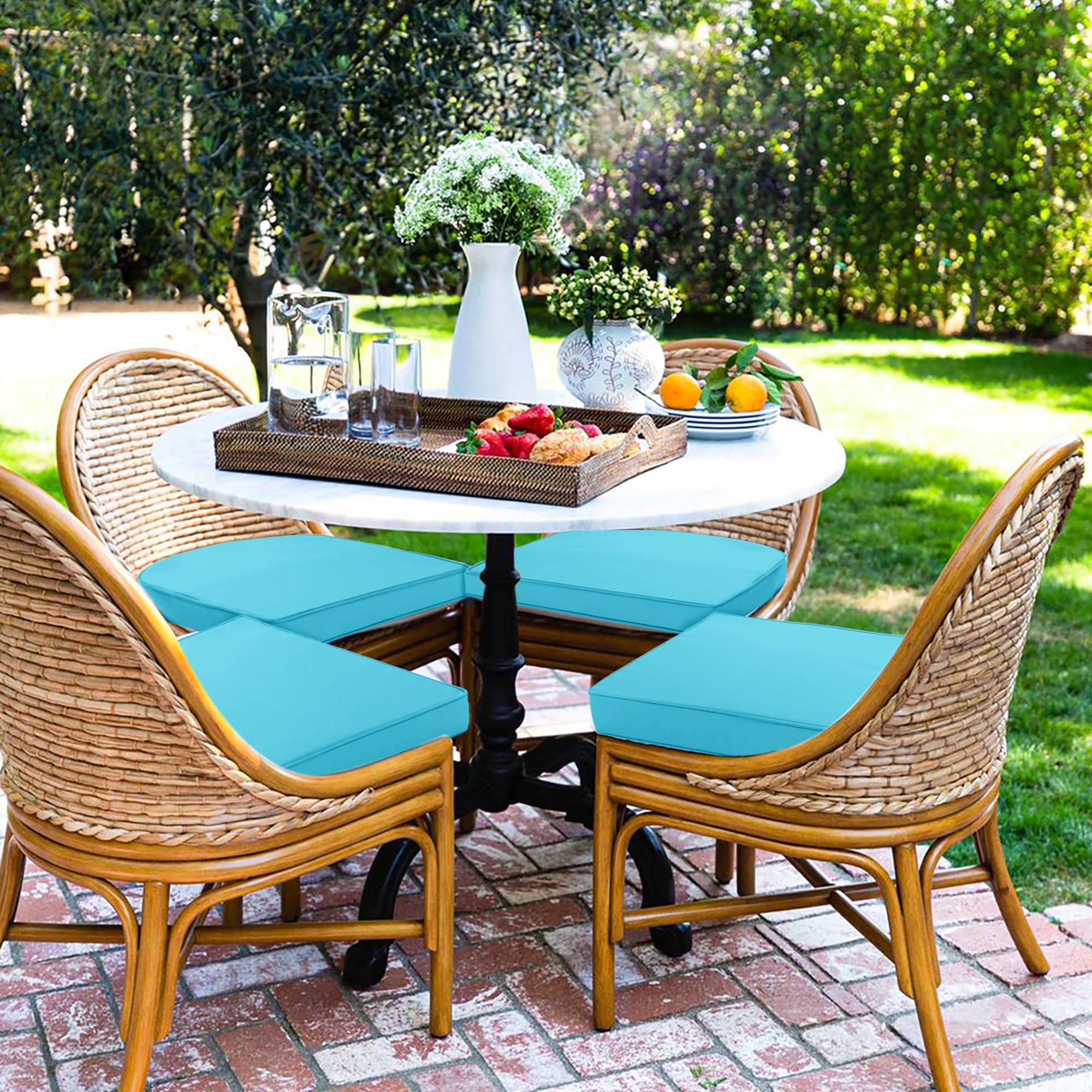 Comcaver set on patio dining table creating coordinated outdoor comfort