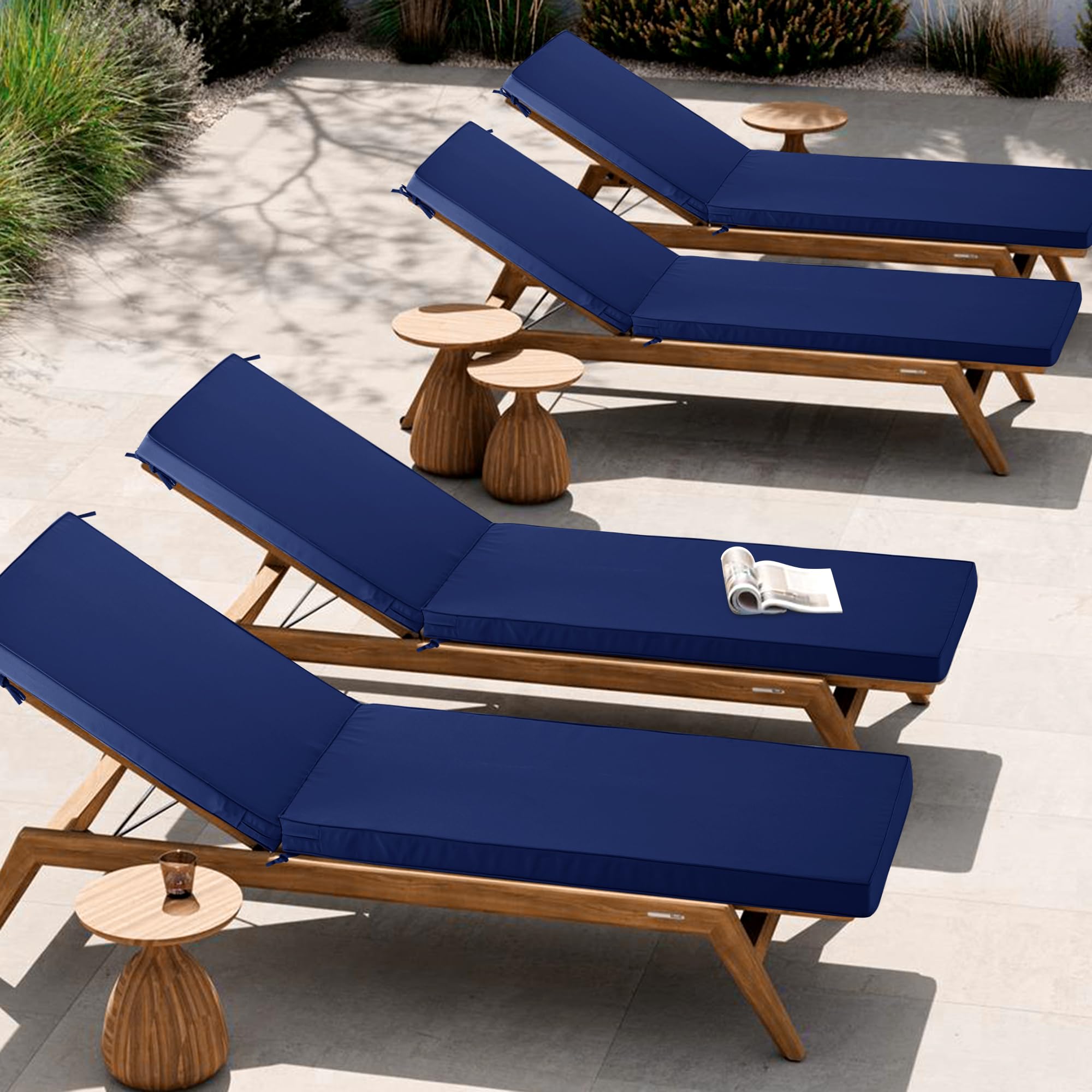 Comcaver cushion on poolside chaise demonstrating outdoor comfort