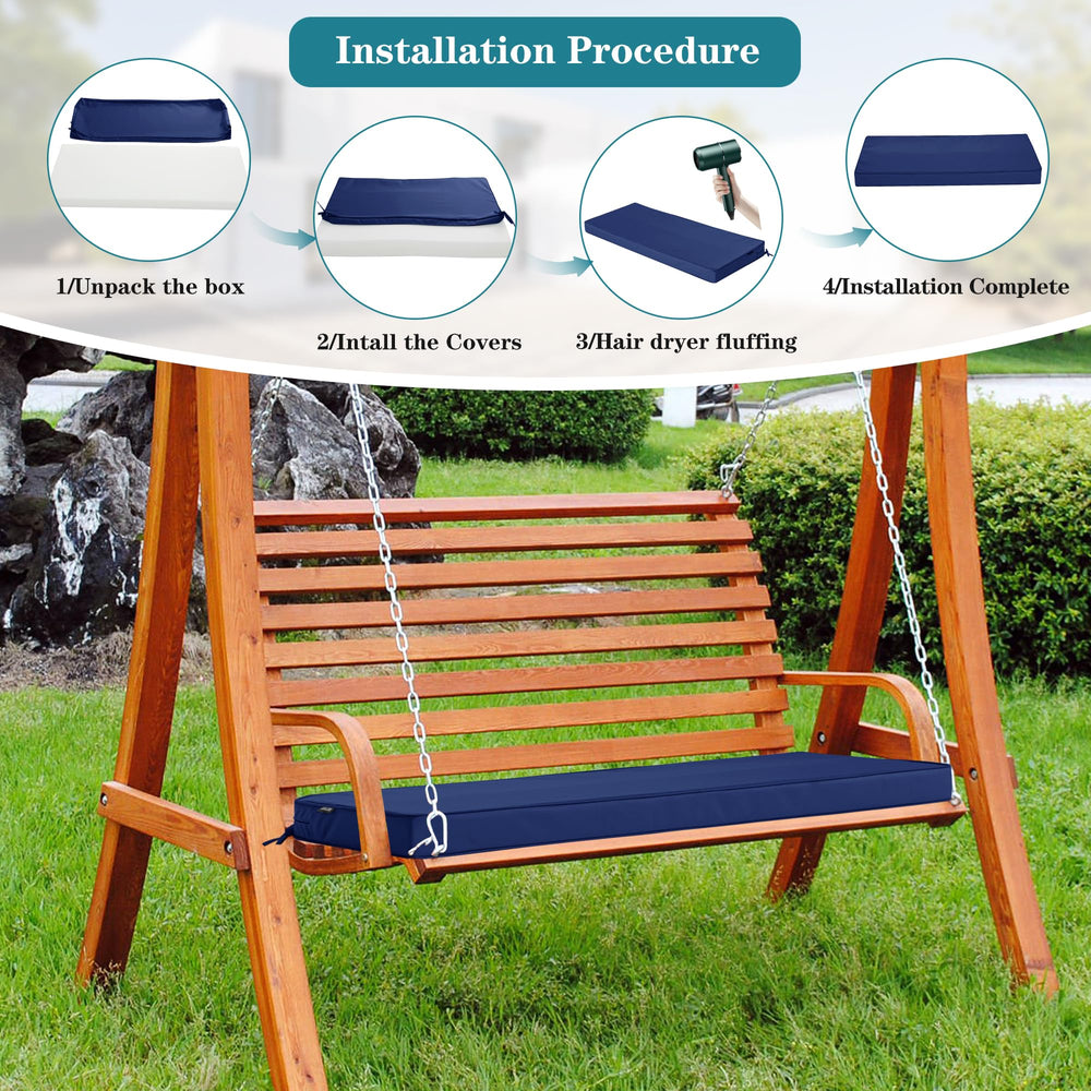 Comcaver on a porch swing in navy illustrating outdoor-ready comfort and style