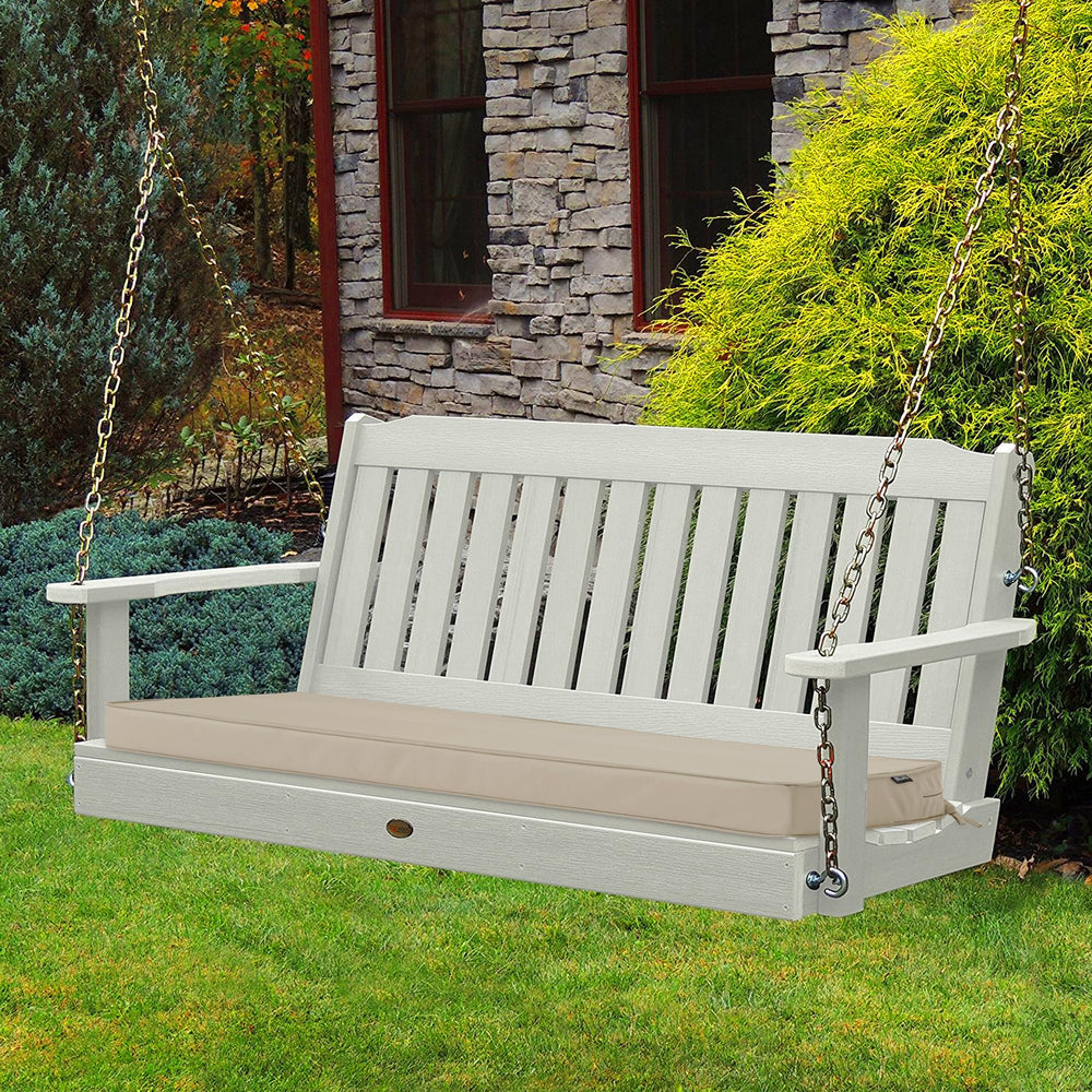 Comcaver bench cushion on wooden garden bench illustrating outdoor styling
