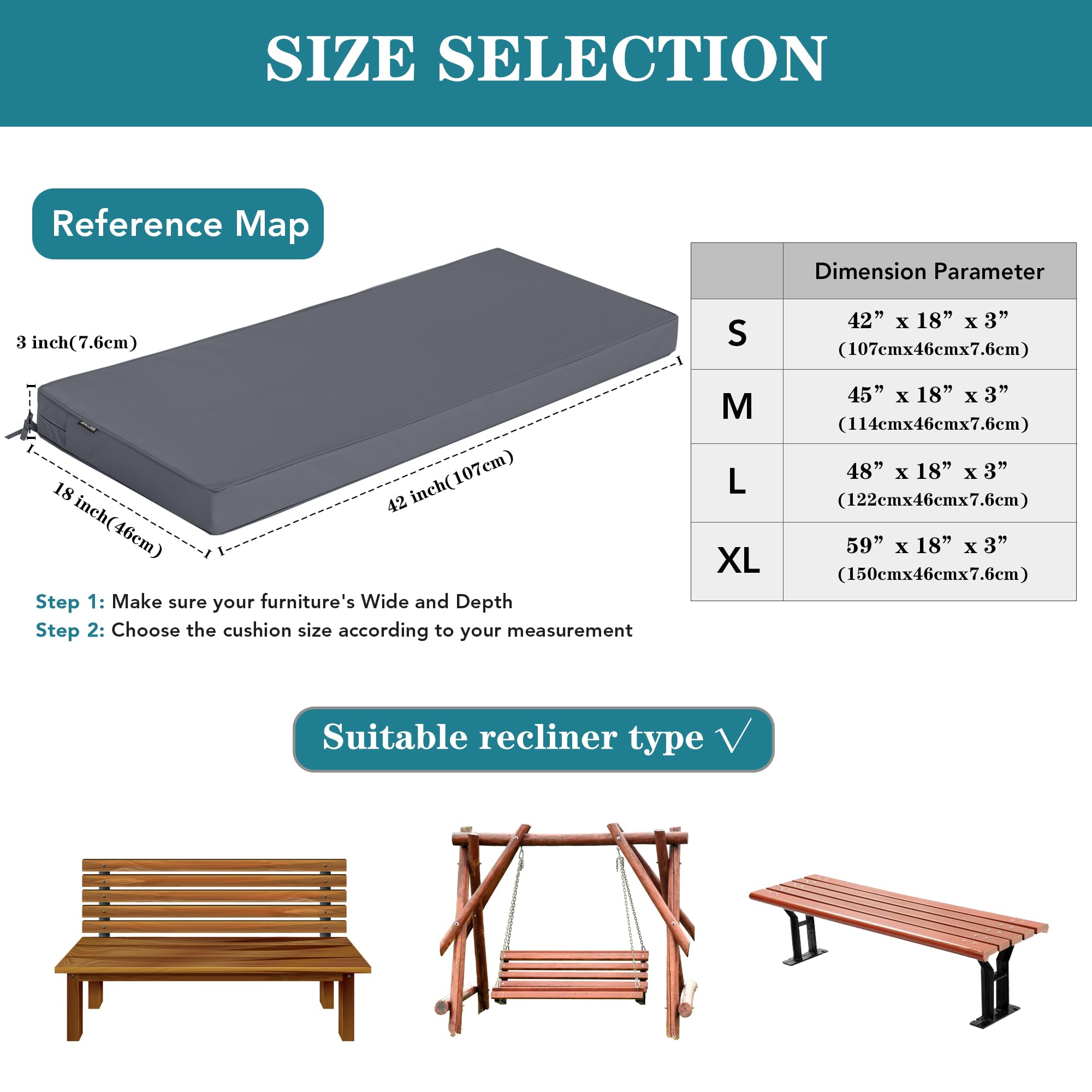 Comcaver cushion ties fastened to bench demonstrating anti-slip stability