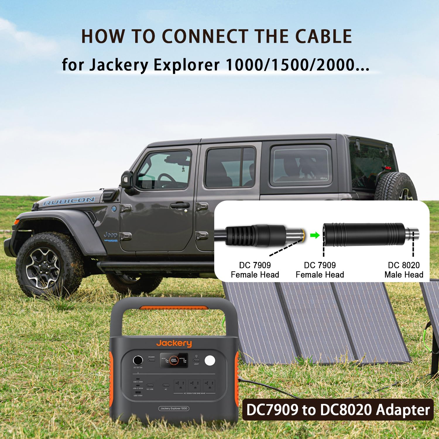 COMeap adapter plugged into a Jackery Explorer showing portable charging convenience
