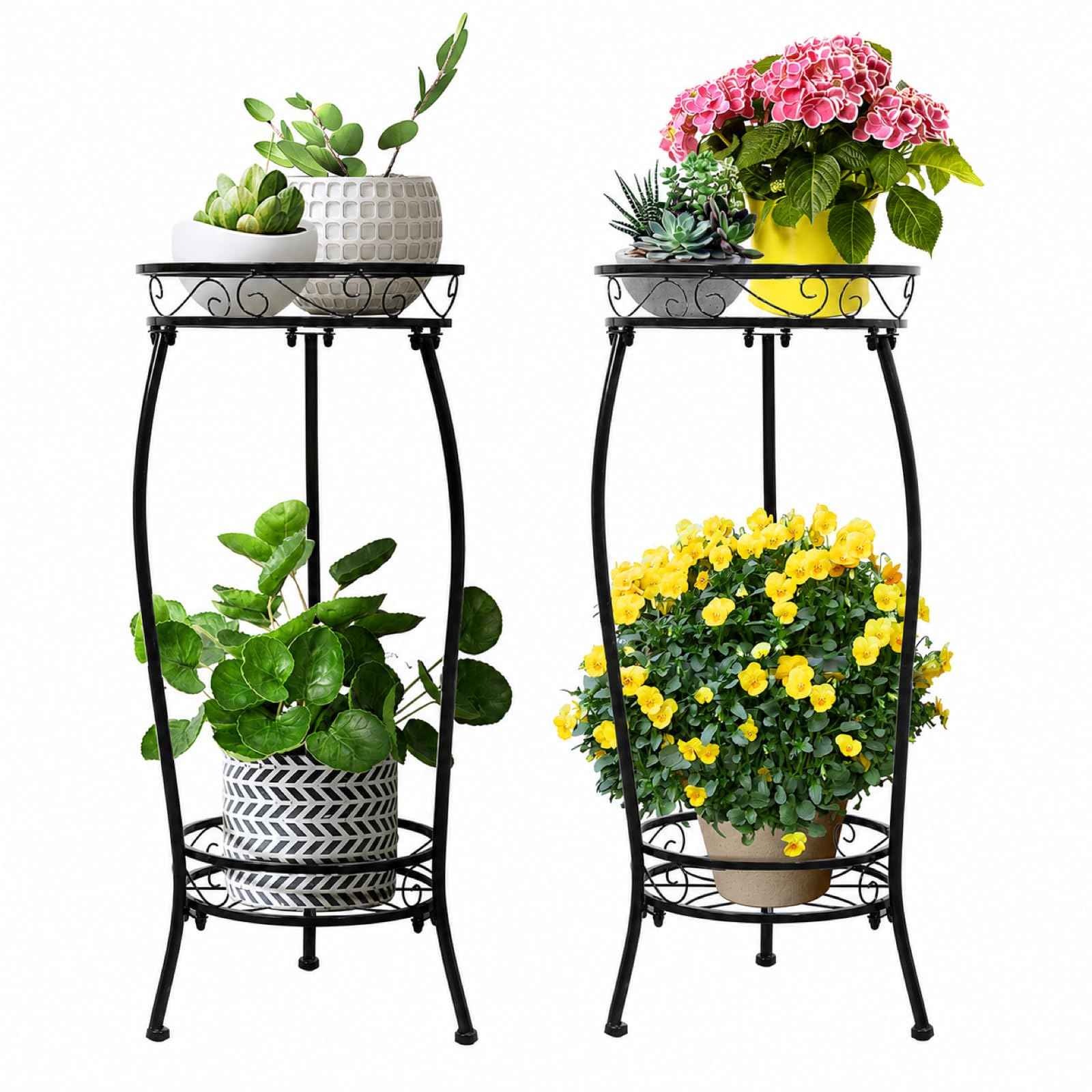 Cometofit front view of two 27 inch plant stands showing compact display benefit