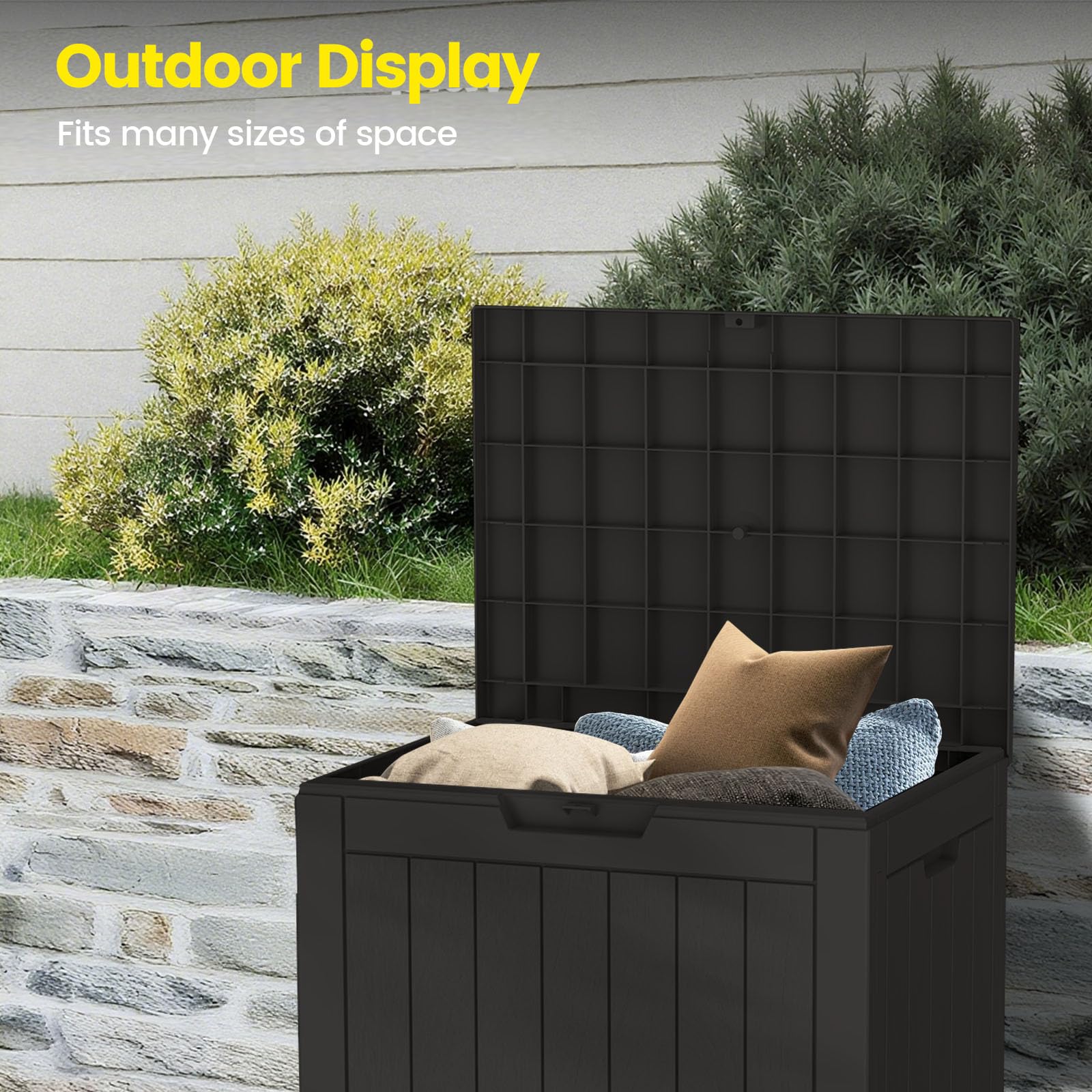ComeWay open interior showing 31-gallon storage capacity and organized contents