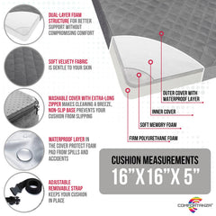 COMFORTANZA cushion on office chair improving posture and adding seat lift while working