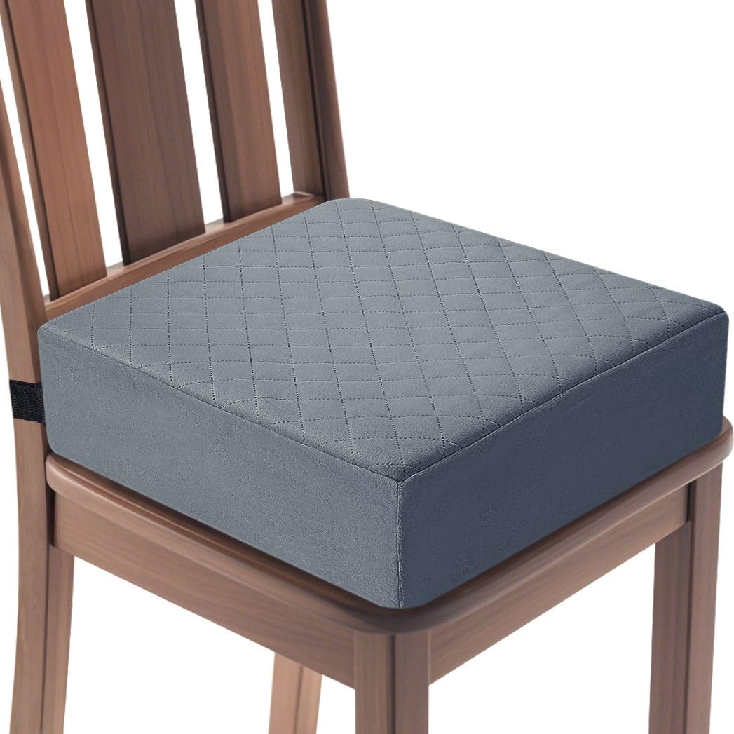 COMFORTANZA front view showing cushion shape and gray velvety cover, comfortable seating benefit
