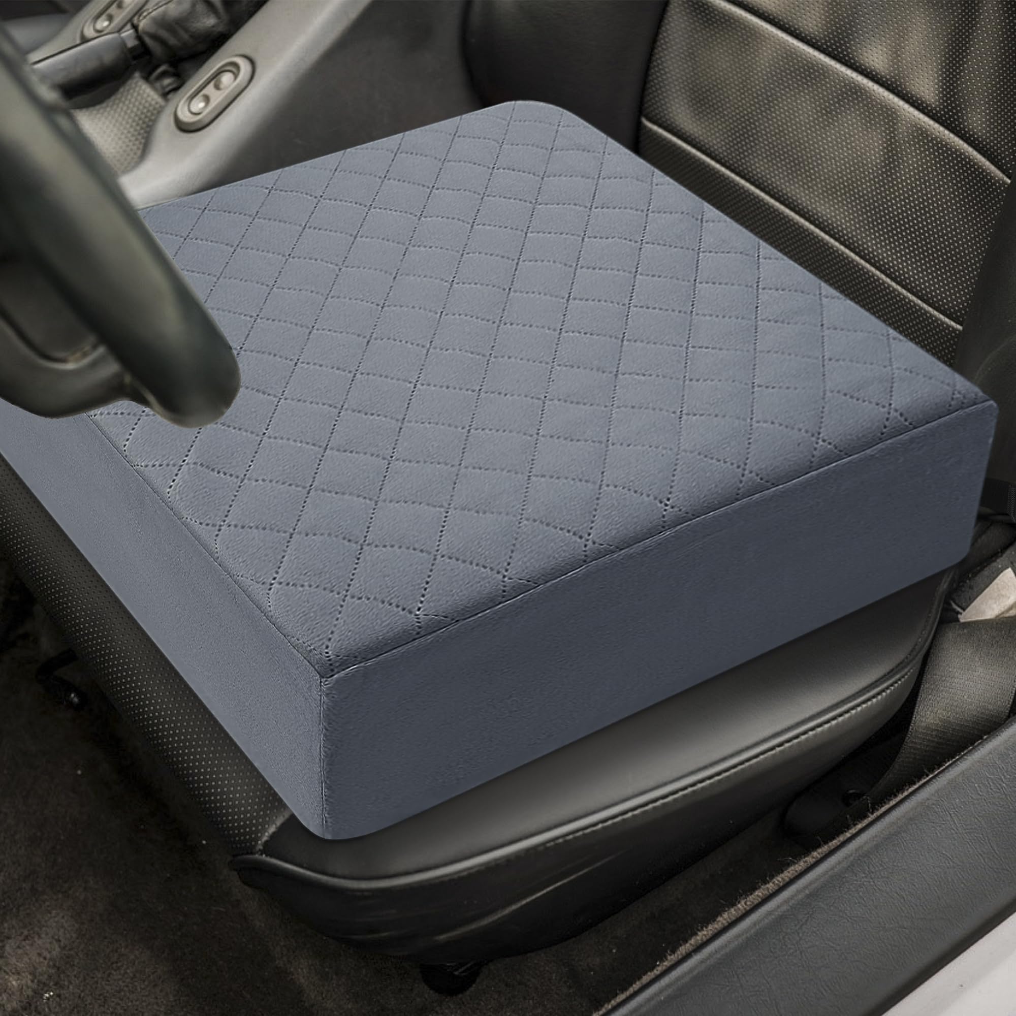 COMFORTANZA cushion placed on car seat for added height and travel comfort