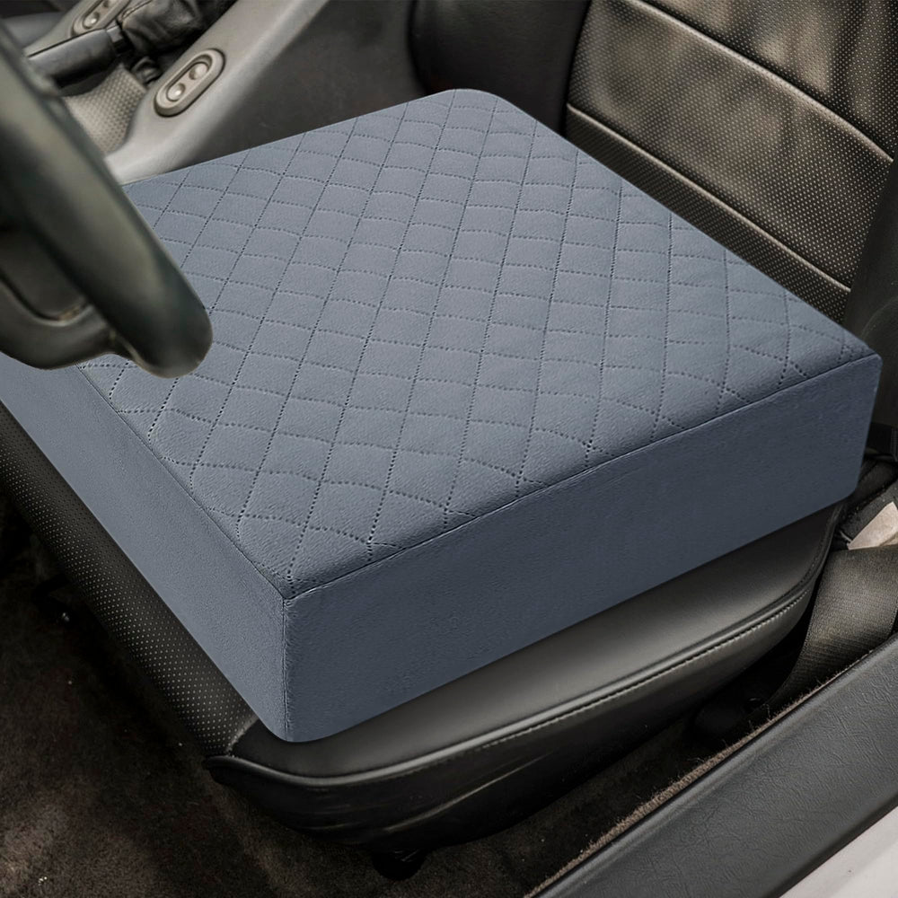 COMFORTANZA cushion placed on car seat for added height and travel comfort