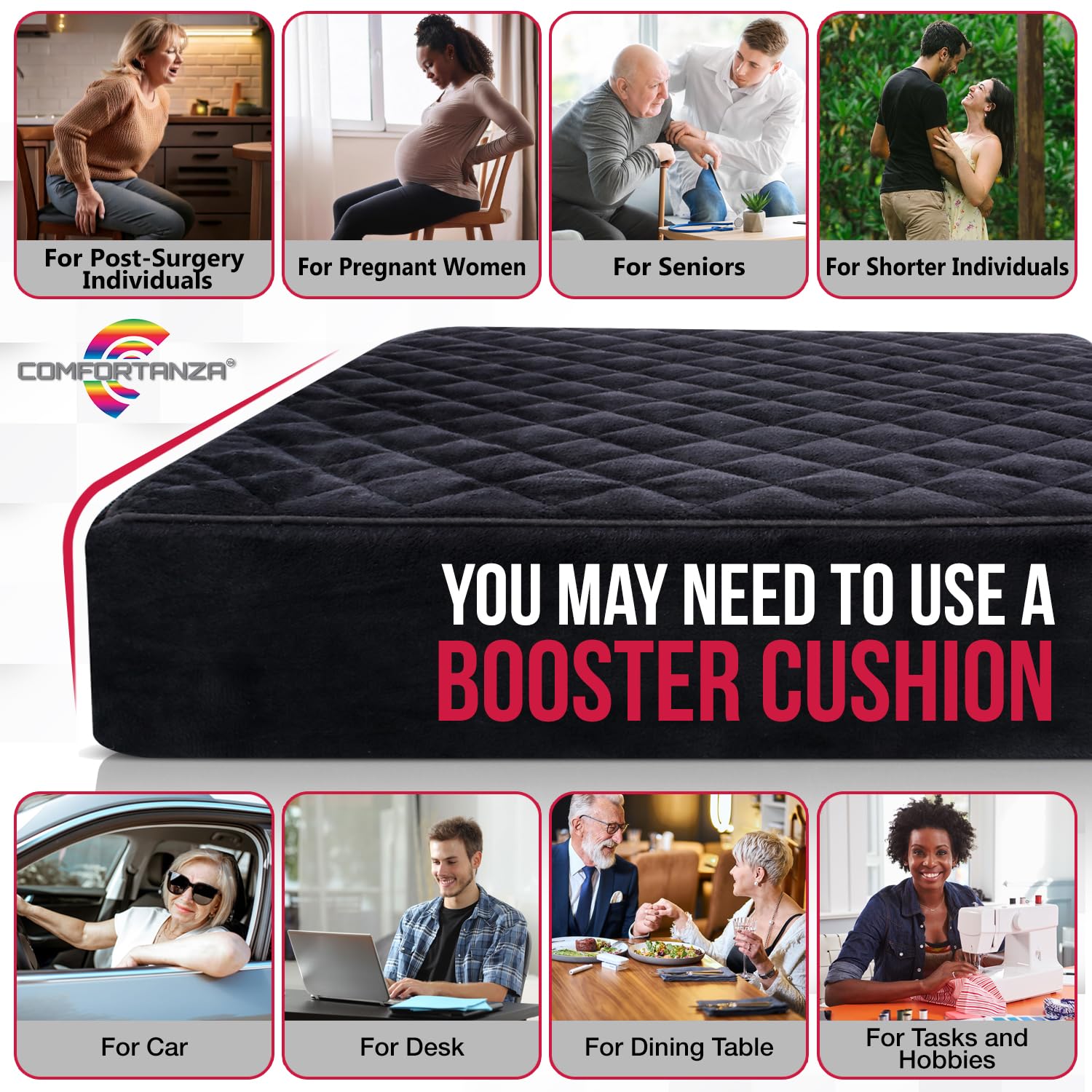 COMFORTANZA cushion placed on office chair improving posture and focus